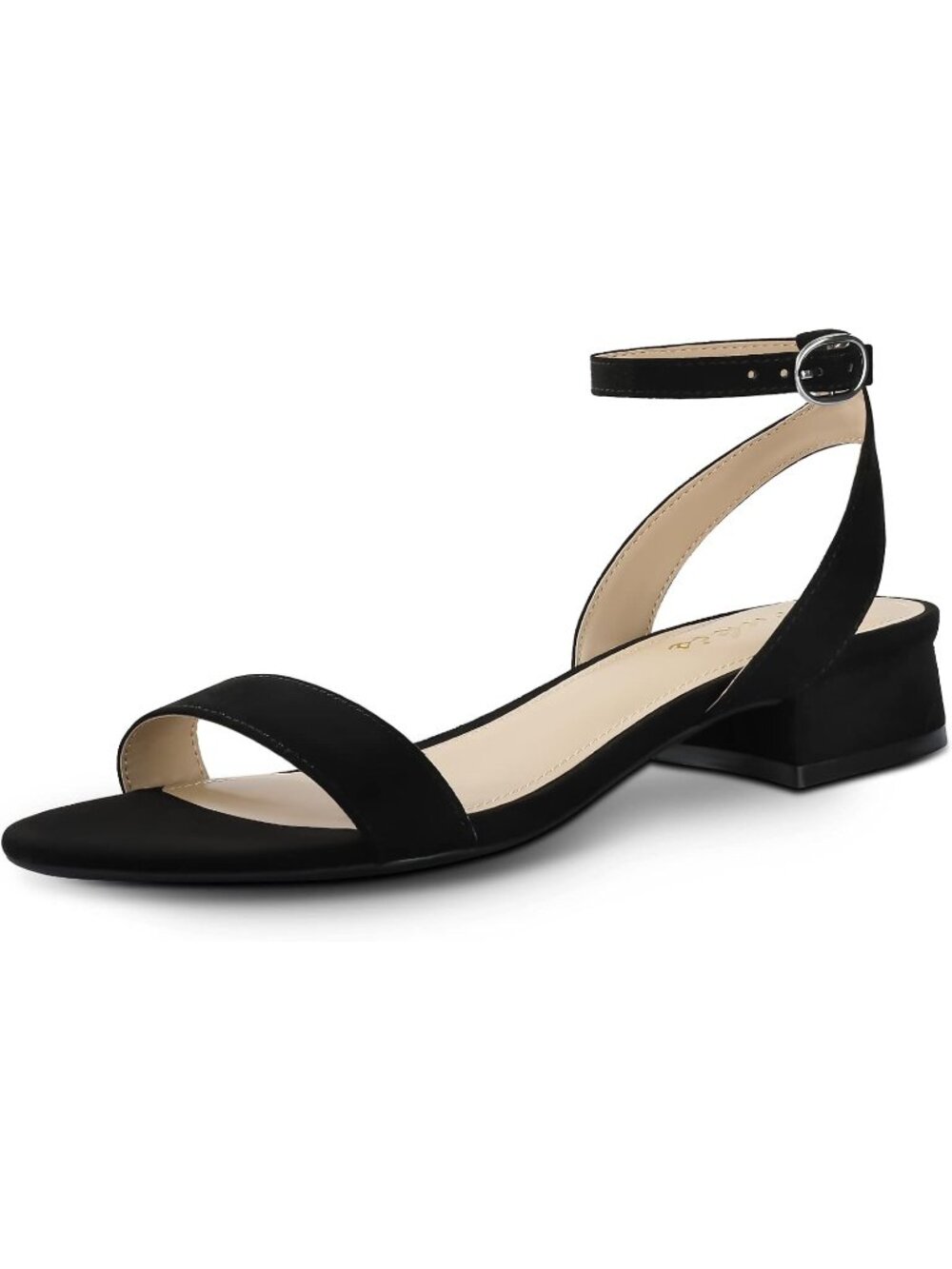 Women's Black Suede Adjustable Ankle Strap Open Toe Low Block Heel Sandal Shoes